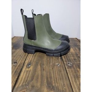 Blondo Helga Green Black Womens Chelsea Rubber Rain Boots Shoes Size 8 M